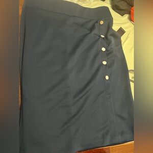 Eloquii Navy Pencil Skirt with Button Detail